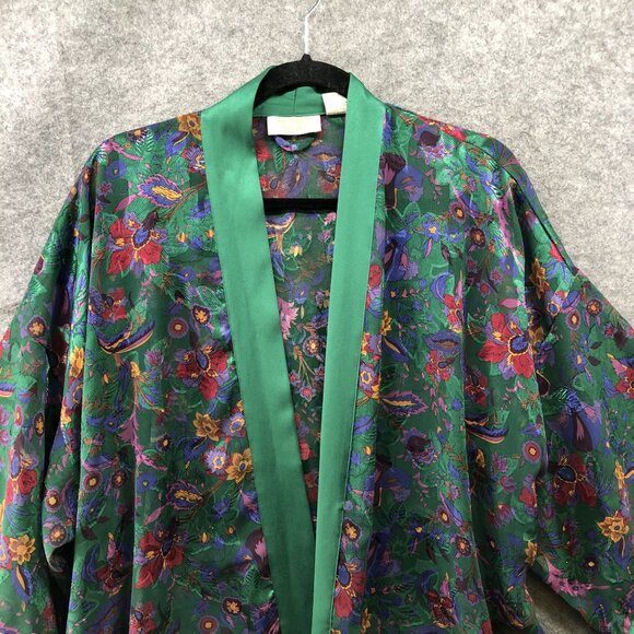 Vintage Victoria' Secret Kimono Robe Womens OS Green Floral Jacquard Chiffon - Picture 3 of 9